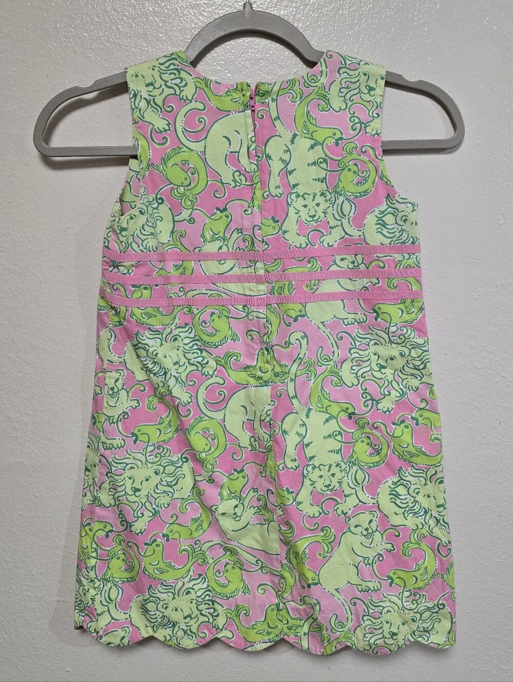 Lilly Pulitzer Fried Catfish Vintage Sleeveless Shift Dress Pink Green Size 6X